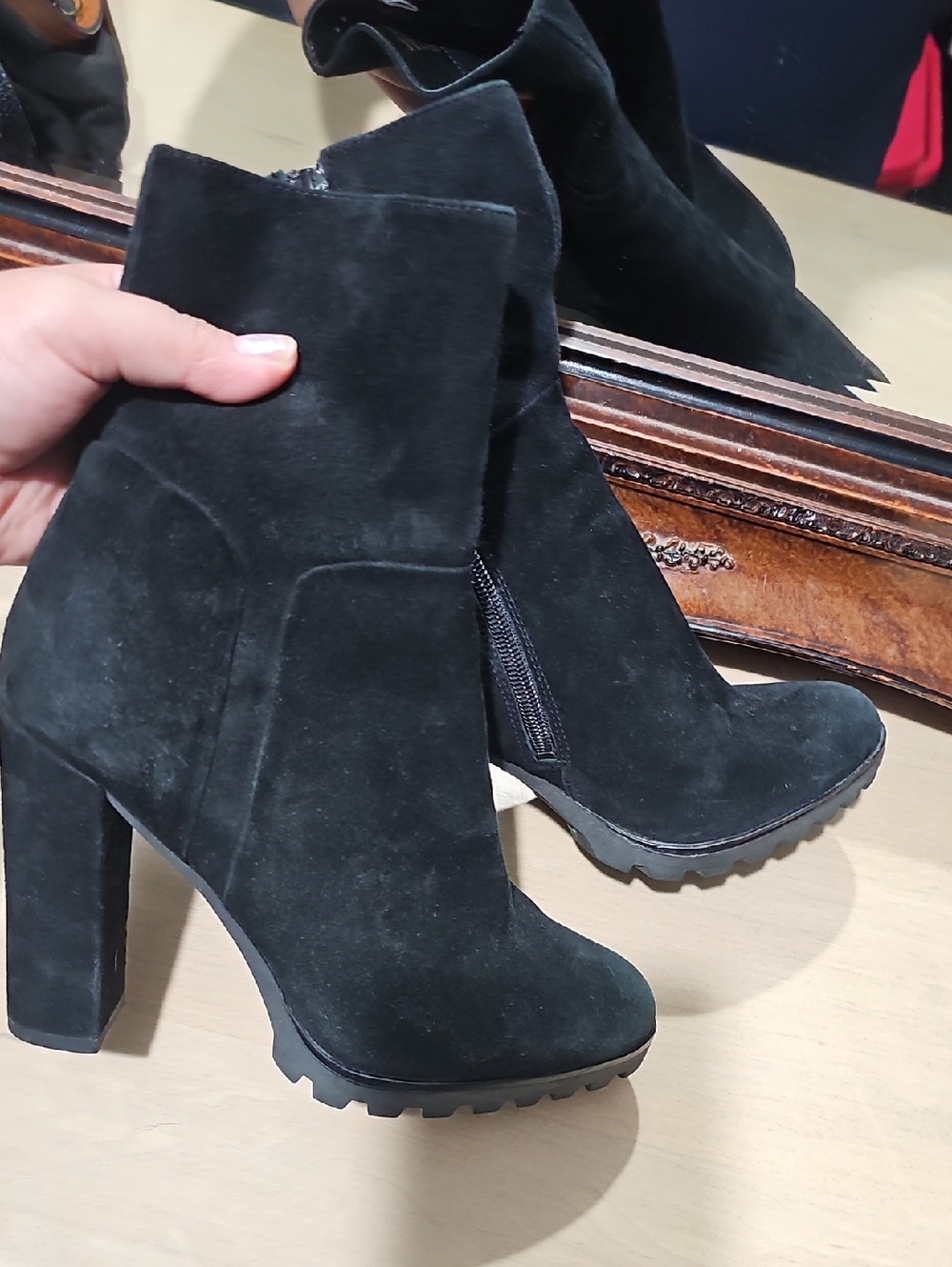 Aldo Black Suede Block Heel Ankle Boots
